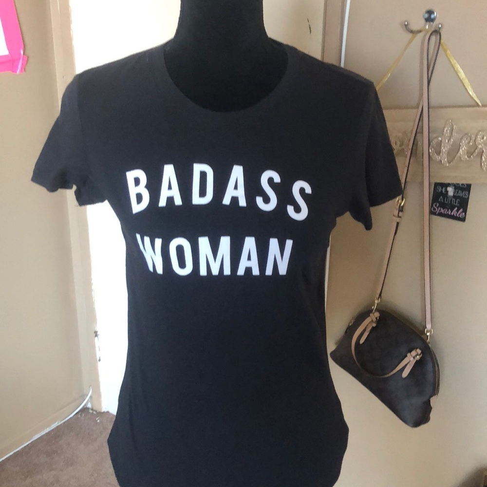 Basic tee with “badass woman” graphic design